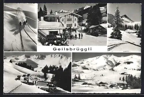 AK Adelboden /Berner Oberland, Restaurant Geilsbrüggli im Schnee