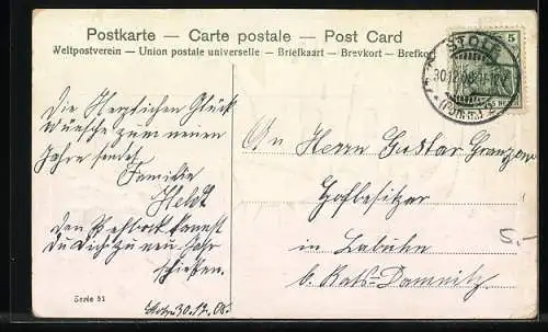 AK Prosit Neujahr, Reh im Winterwald beobachtet eine nächtliche Kirche