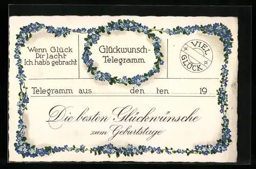 AK Geburtstagswunsch im Vergissmeinnicht-Rahmen