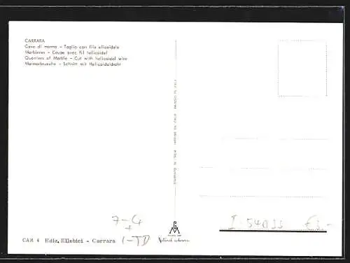 AK Carrara, Schnitt mit Helicoidaldraht in den Marmorbrüchen
