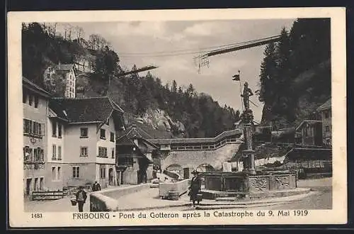 AK Fribourg, Pont du Gotteron après la Castastrophe du 9 Mai 1919, Brückeneinsturz