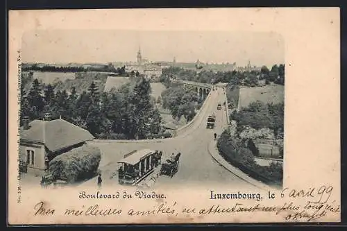 AK Luxembourg, Boulevard du Viaduc, Pferdebahn