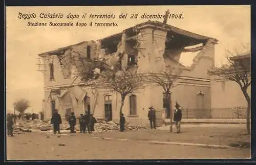 AK Reggio Calabria dopo ilk terremoto, 1908, Stazione Succursale, Zerstörung durch Erdbeben