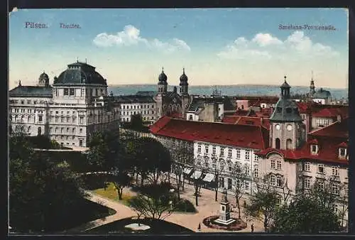 AK Pilsen, Teilansicht mit Theater und Smetana-Promenade