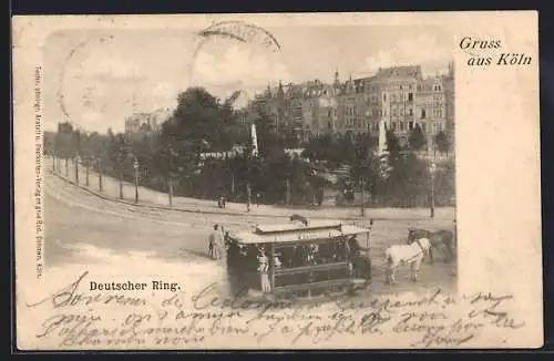 AK Köln-Neustadt, Deutscher Ring mit Pferdebahn