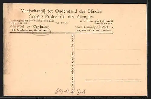 AK Blindenwerkstatt, Blinde Männer bei der Arbeit an der Stühlen