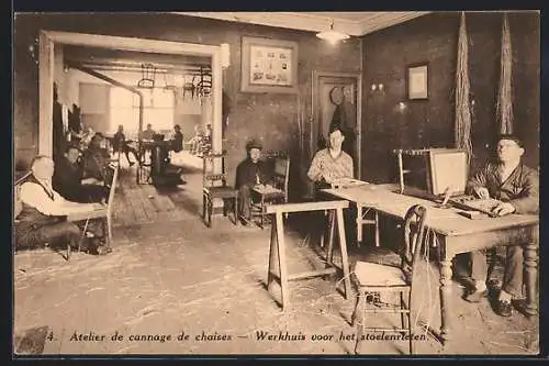 AK Anvers, Société Protectrice des Aveugles, Atelier de cannage de chaises, Blindenwerkstatt