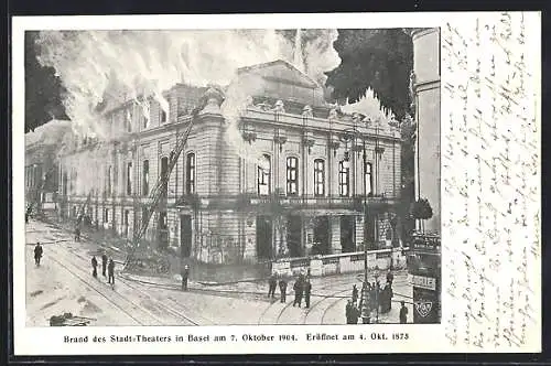 AK Basel, Brand des Stadttheaters am 7. Oktober 1904