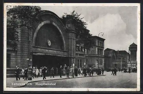 AK Kattowitz, O. /S., Blick auf den Hauptbahnhof