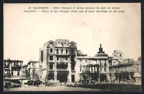 AK Salonique, Hotel Olympes et autres maisons du quai en ruines