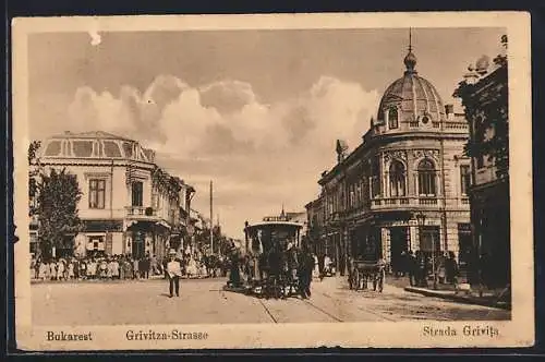 AK Bukarest, Grivitza-Strasse mit Pferdebahn