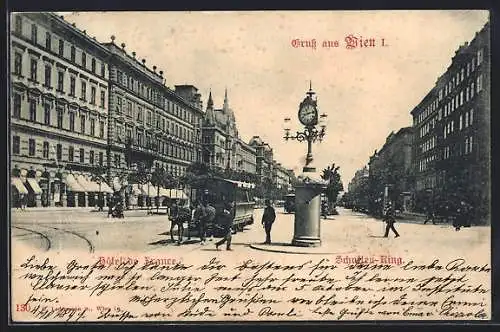 AK Wien, Hotel de France am Schotten-Ring, Pferdebahn