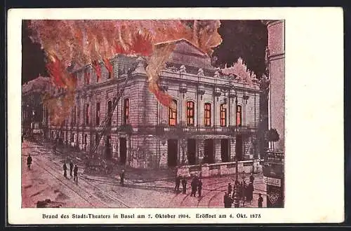 Lithographie Basel, Brand des Stadt-Theaters 1904