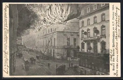 AK Basel, Brand des Basler Stadttheaters am 6. / 7. Oktober 1904