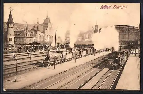 AK Zürich, Züge im Bahnhof