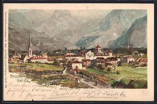 Künstler-AK Zeno Diemer: Bozen-Gries, Blick auf die Stadt