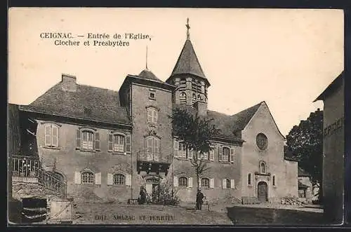 AK Ceignac, Éntrée de l`Eglise, Clocher et Presbytère