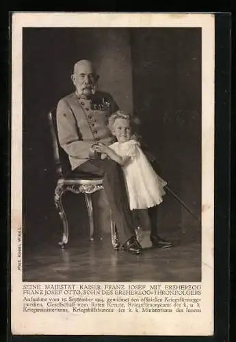 AK Seine Majestät Kaiser Franz Josef I. von Österreich mit Erzherzog Franz Josef Otto, Rotes Kreuz