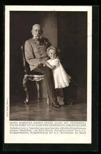 AK Seine Majestät Kaiser Franz Josef I. von Österreich mit Erzherzog Franz Josef Otto, Rotes Kreuz