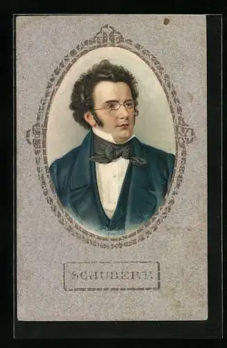 Künstler-AK Portrait von Franz Schubert in blauem Anzug