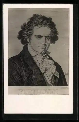 Künstler-AK Ludwig van Beethoven mit wildem Haar und Halstuch