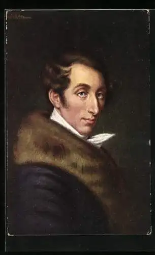 AK Portrait Carl Maria von Weber mit Halstuch im Mantel mit Pelzbesatz, 1786-1826