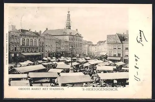 AK s`Hertogenbosch, Groote Markt me Stadhuis