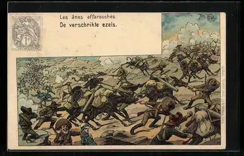 Künstler-AK Arthur Thiele: Burenkrieg, Buren überfallen eine britische Kolonne