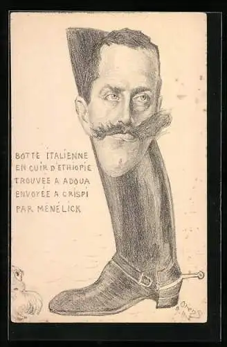 Künstler-AK Karikatur Vittorio Emanuele mit Stiefel