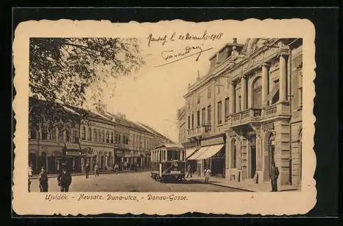 AK Neusatz, Strassenbahn in der Donau-Gasse