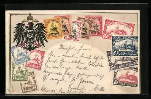 AK Briefmarken aus Deutsch-Südwestafrika und der Reichsadler