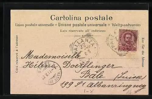 Lithographie Pallanza, Veduta Generale, Dampfer und Segelboot auf dem See