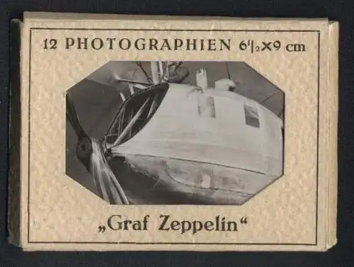 12 Fotografien Luftschiffbau Zeppelin, Luftschiff Graf Zeppelin LZ-127, Aussen - und Innenansichten, mit Umschlag