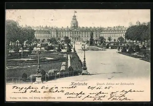 AK Karlsruhe, Grossh. Schloss mit Schlossplatz