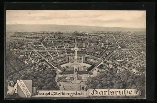 AK Karlsruhe, Panoramablick auf die Residenzstadt