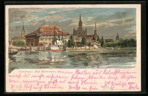 Künstler-AK C.Biese: Konstanz, Das Kaufhaus, Dampfer