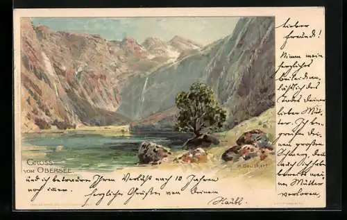 Künstler-Lithographie Heinrich Deuchert: Obersee, Panoramablick