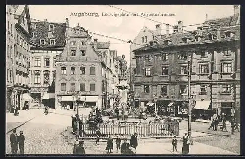 AK Augsburg, Ludwigsplatz mit Augustbrunnen