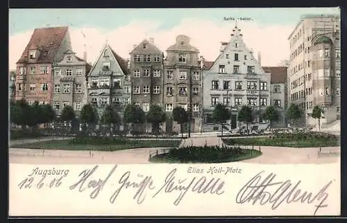 AK Augsburg, Elias Holl-Platz mit Gasthaus Rats-Keller