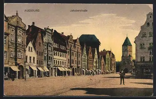 AK Augsburg, Jakoberstrasse mit Tor