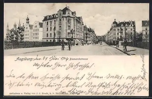 AK Augsburg, Bismarckstrasse mit Brücke