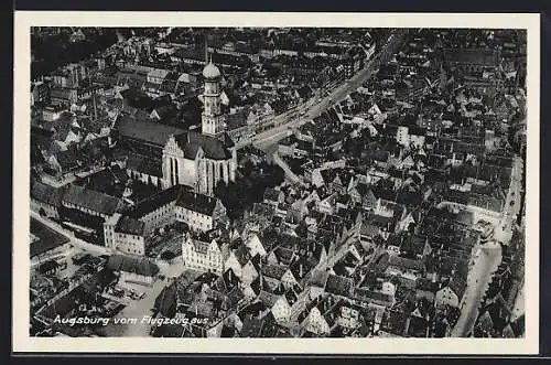 AK Augsburg, Teilansicht mit Kirche, Fliegeraufnahme