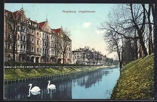 AK Augsburg, Flusspartie mit Vogelmauer