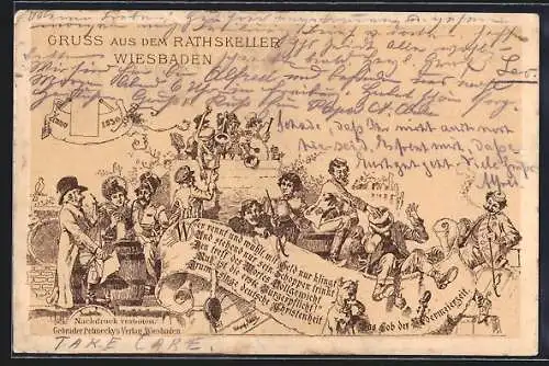 Lithographie Wiesbaden, Gasthaus Ratskeller, Hof