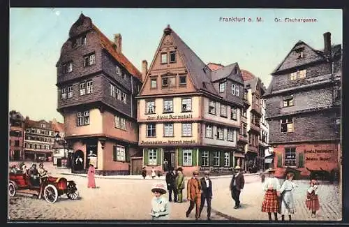 AK Alt-Frankfurt, Strasse Grosse Fischergasse mit Restaurant Zur Stadt Darmstadt