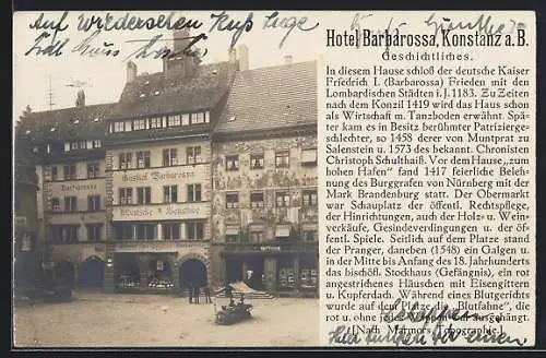 AK Konstanz, Gasthof-Hotel Barbarossa, Info-Text