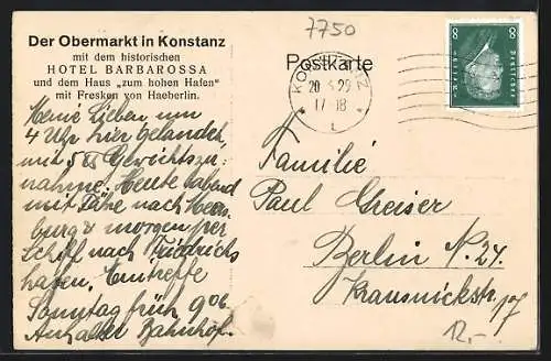 AK Konstanz, Gasthof-Hotel Barbarossa, Info-Text