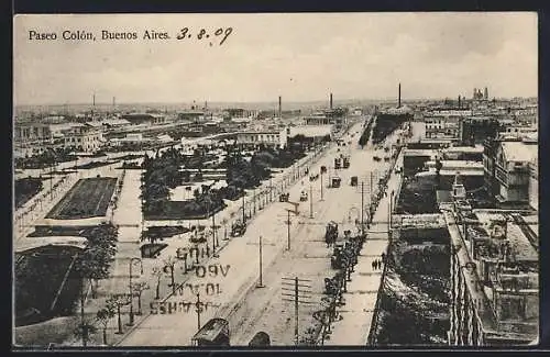 AK Buenos Aires, Paseo Colón, Strassenbahn