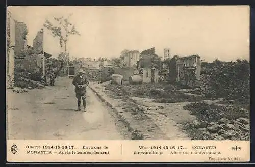 AK Monastir, After the bombardment, zerstörter Strassenzug