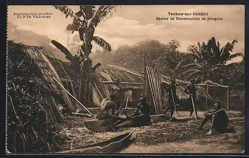 AK Yankow-sur-Itimbiri, Atelier de Construction de pirogues, Männer bauen Einbaum Boote